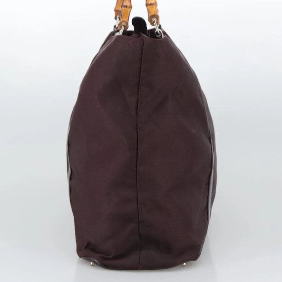 GUCCI Bamboo Hand Bag Nylon Brown Silver 002 2854 0412 5 Auth bs20650 - Picture 6 of 16